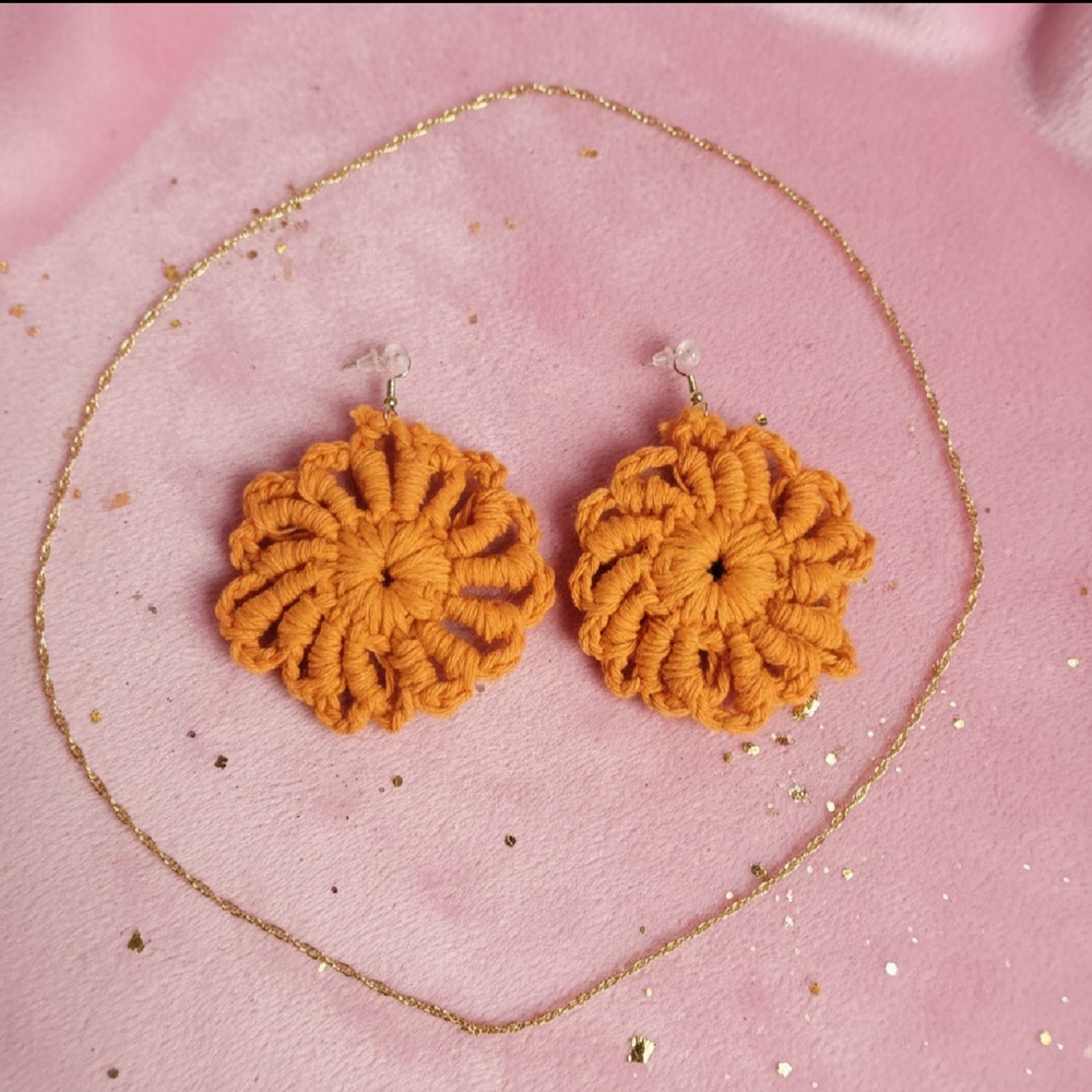 Handcrafted Orange Floral Earrings